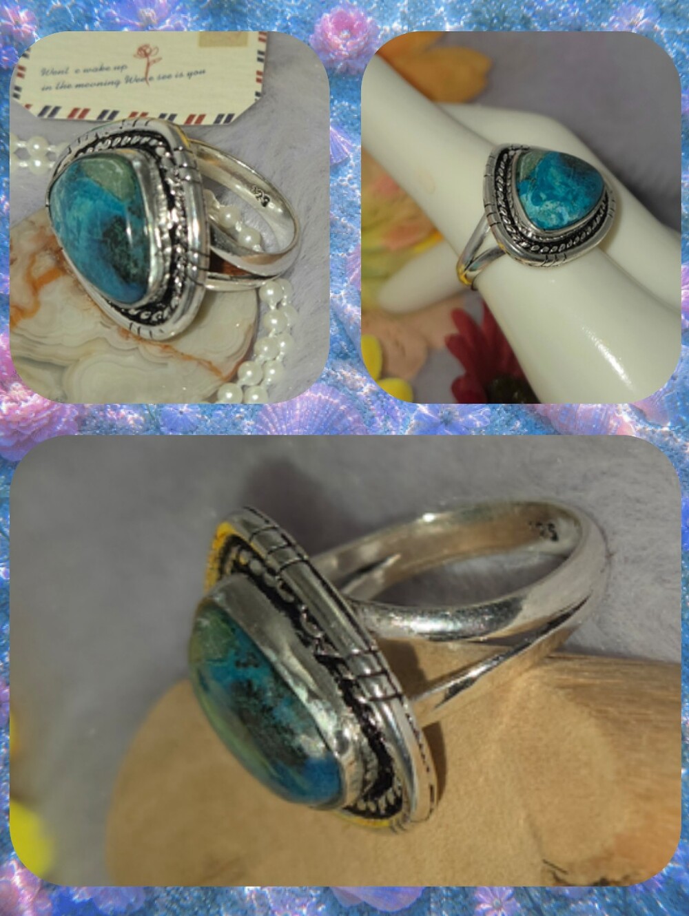Memorizing Natural Shattuckite Gemstone Dainty Handmade Halo Ring - Picture 11 of 11